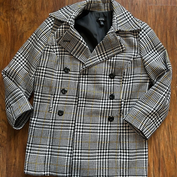 Women’s Black and White Plaid Peacoat Jacket - Picture 2 of 6